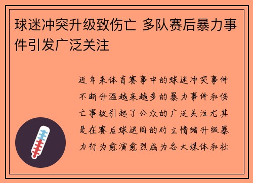 球迷冲突升级致伤亡 多队赛后暴力事件引发广泛关注